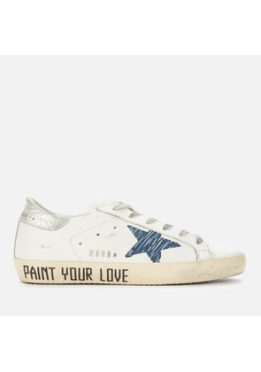 Golden Goose Women's Superstar Leather Trainers - White/Nigth Blue/Silver - UK 4