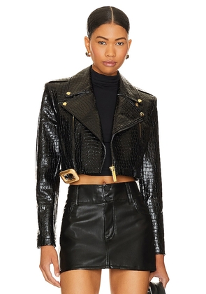 Alice + Olivia Krishna Faux Leather Cropped Moto Jacket in Black. Size XL.
