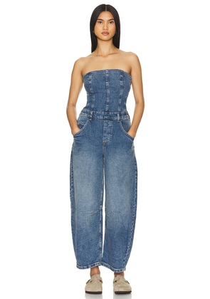 Free People x We The Free Je Suis Pret Barrel Jumpsuit in Blue. Size XS.