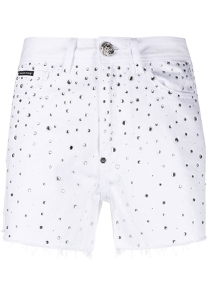 Philipp Plein crystal-embellished denim shorts - White