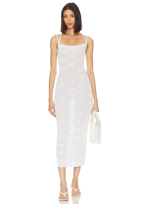 MAJORELLE Elazer Butterfly Midi Dress in White. Size S.
