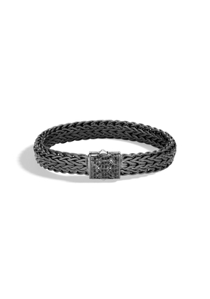 John Hardy Silver and Black Rhodium Classic Chain Flat Chain Bracelet with Black Sapphire Clasp - Grey