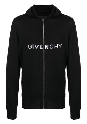 Givenchy intarsia knit-logo wool hooded jacket - Black