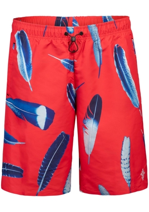 Marcelo Burlon County of Milan x Arena Feathers-print swim shorts - Red