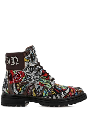 Philipp Plein Mid Tattoo leather ankle boots - Brown