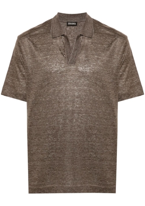 Zegna short-sleeve linen polo shirt - Brown