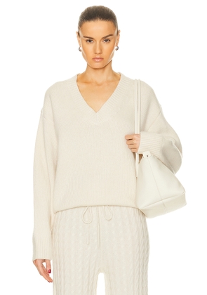 Toteme V Neck Wool Cashmere Knit Sweater in Snow - Ivory. Size L (also in ).