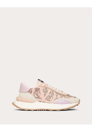 Valentino Garavani LACE AND MESH LACERUNNER TRAINER Woman PINK/BLACK/IVORY 37