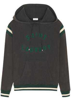 Saint Laurent logo-patch cotton hoodie - Black
