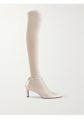 Jil Sander - Stretch-mesh And Leather Knee Boots - Off-white - IT36,IT36.5,IT37,IT37.5,IT38.5,IT39,IT39.5,IT40,IT40.5