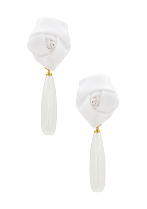 petit moments Rosette Pearl Pendant Earrings in White.