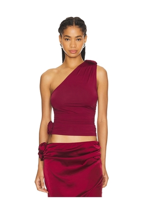 LIONESS Rendezvous One Shoulder Top in Burgundy. Size M, S, XS, XXS.