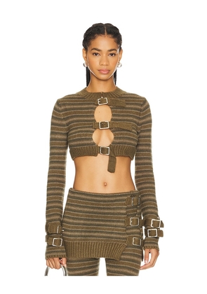 Jaded London Cropped Knitted Stripe Top in Army. Size M, S, XL, XS.