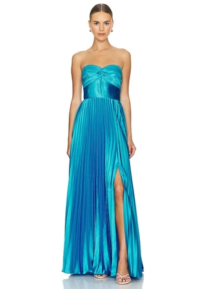 AMUR Stef Pleated Gown in Blue. Size 12, 2.