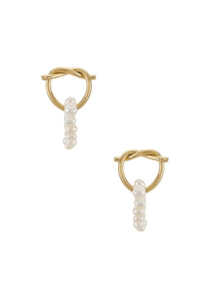 8 Other Reasons Mini Pearl Knotted Earring in Metallic Gold.
