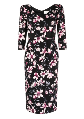 JANE Scarlet magnolia-print midi dress - Black