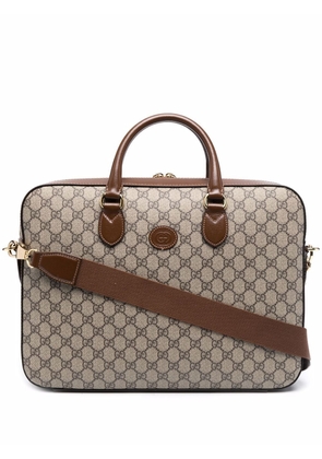 Gucci Interlocking G logo-plaque laptop bag - Neutrals