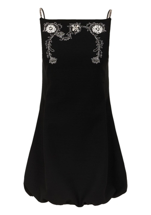 Rabanne floral-embroidery wool-blend dress - Black