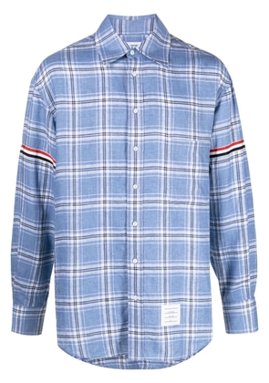 Thom Browne RWB stripe checked linen shirt - Blue