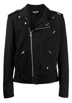 Black Comme Des Garçons tartan check pattern biker jacket