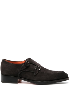 Santoni double-buckle suede monk shoes - Brown