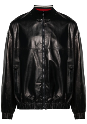 Gucci logo-embroidered leather bomber jacket - Black