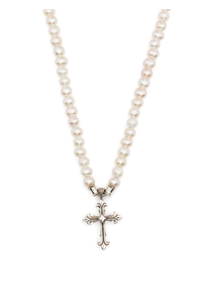 Emanuele Bicocchi cross-pendant pearl-embellished necklace - White
