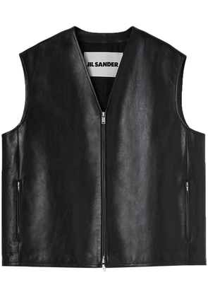 Jil Sander logo-embossed zip-up leather gilet - Black