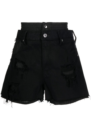 RTA distressed double-waistband denim shorts - Black