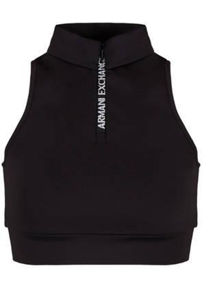 Armani Exchange branded zip puller cropped tank top - Black