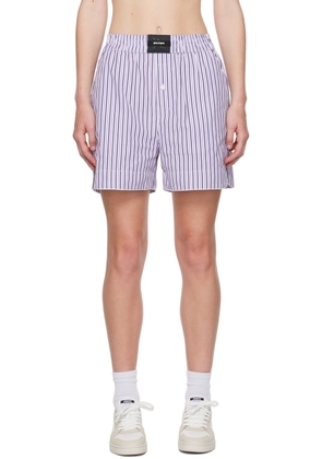 Palm Angels Purple & White Striped Shorts