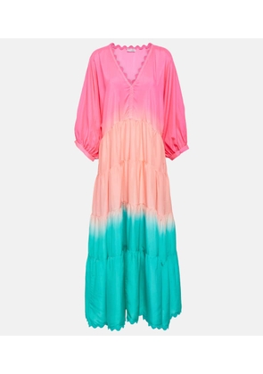 Juliet Dunn Colorblocked tiered silk maxi dress