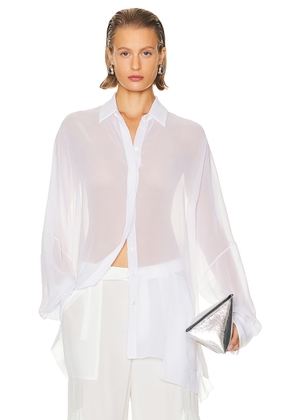 Lapointe Lightweight Georgette Oversized Shirt in White - White. Size S (also in M, XS).