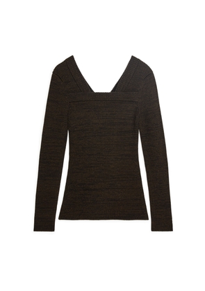 Fitted Square-Neck Jumper - Brown