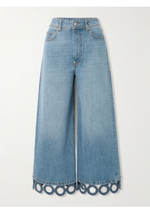 Stella McCartney - Cropped Embellished Crochet-trimmed Mid-rise-wide-leg Jeans - Blue - 25,27,28,29,30