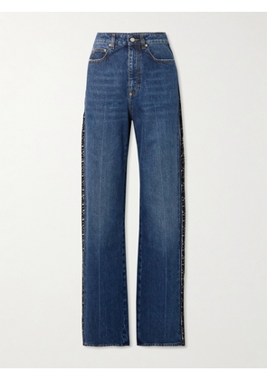 Stella McCartney - Lace-trimmed High-rise Straight-leg Jeans - Blue - 24,25,26,27,28,29,30,32