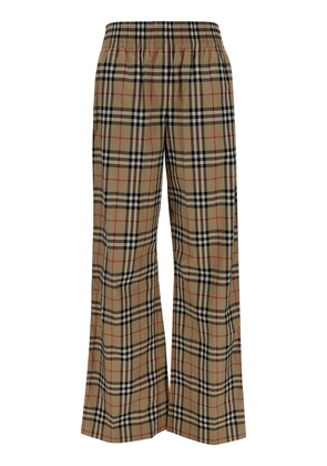 Burberry Beige Pants With Elastic Waistband And Check Print In Stretch Cotton Womn