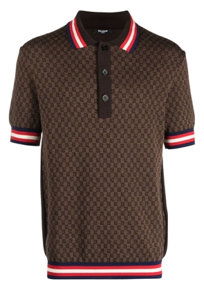 Balmain monogram-pattern merino polo shirt - Brown