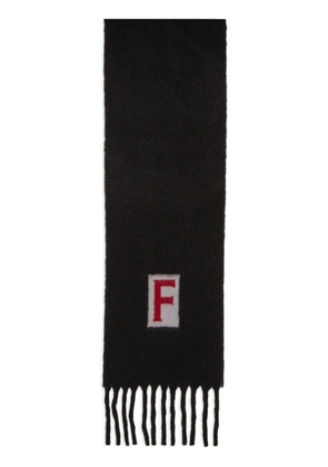 Ferragamo logo intarsia-knit fringed scarf - Black