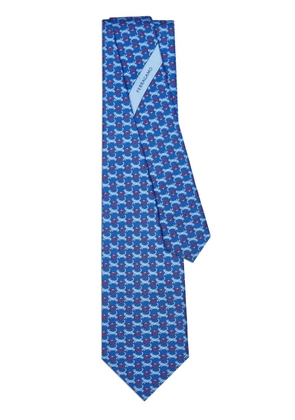 Ferragamo tiger-print silk tie - Blue