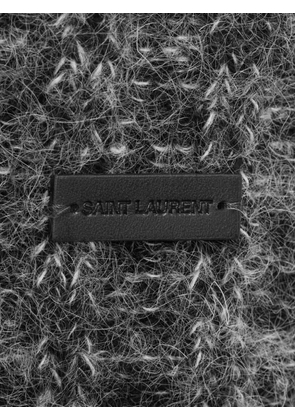 Saint Laurent logo-plaque knitted beanie - Grey