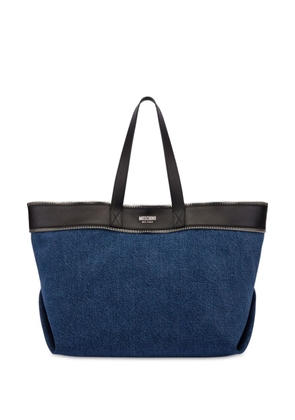 Moschino zip-trim denim and leather tote bag - Blue
