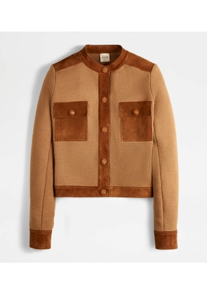 Tod's - Jacket in Wool with Suede Detailing, BROWN, L - Knitwear