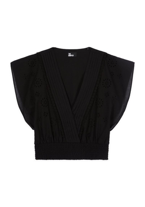 The Kooples Smocked Broderie Anglaise Top