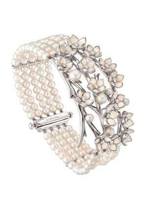 Shaun Leane Sterling Silver, Diamond And Pearl Cherry Blossom Strand Bracelet