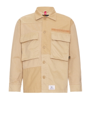 ALPHA INDUSTRIES Mixed Media Shirt Jacket in Vintage Khaki - Tan. Size XS (also in ).