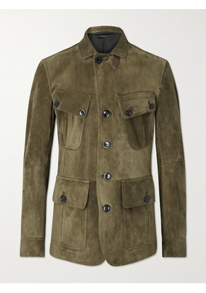 TOM FORD - Leather-Trimmed Suede Field Jacket - Men - Green - IT 46