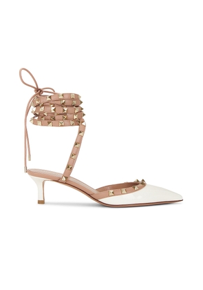 Valentino Garavani Rockstud Ankle Strap Pump in Ivory & Rose Cannelle - Ivory. Size 37 (also in 39.5).