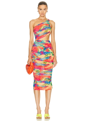 SER.O.YA Imani Midi Dress in Abstract Palm - Red. Size XS (also in ).