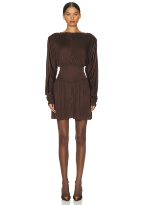 Helsa Slinky Jersey Mini Dress in Chocolate Brown - Brown. Size L (also in ).